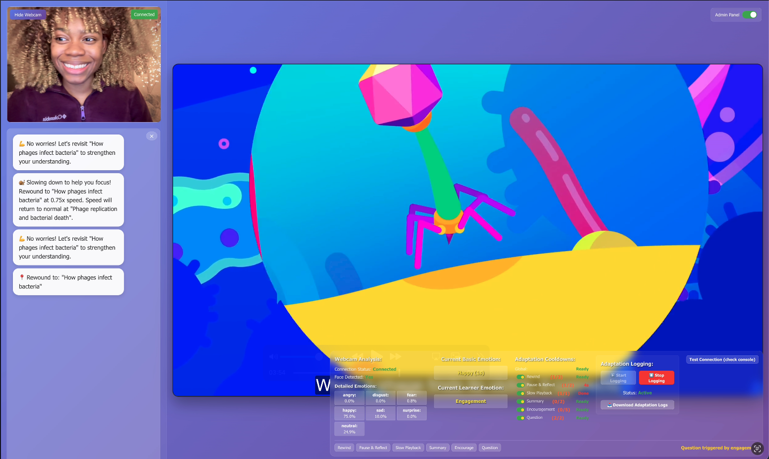 EduFace emotion-triggered micro-adaptive learning system project screenshot
